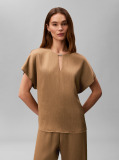 Brown Plissé Keyhole Short Sleeve Top  Women