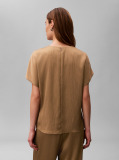 Brown Plissé Keyhole Short Sleeve Top  Women