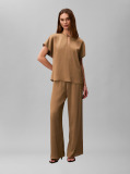 Brown Plissé Keyhole Short Sleeve Top  Women