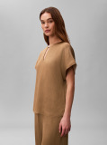 Brown Plissé Keyhole Short Sleeve Top  Women