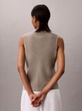 Brown Plissé Mock Neck Sleeveless Top  Women