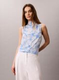Multi Printed Plisse Mock Neck Sleeveless Top  Women
