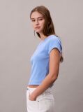 Blue Slim Ribbed Cotton Badge T-shirt  Women
