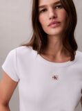 White Slim Ribbed Cotton Badge T-shirt  Women