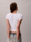White Slim Ribbed Cotton Badge T-shirt  Women