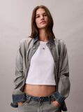 White Slim Ribbed Cotton Badge T-shirt  Women