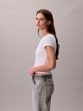 White Slim Ribbed Cotton Badge T-shirt  Women