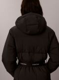 Black Logo Belt Hooded Puffer Coat  Women
