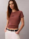 Brown Slim Ribbed Cotton Logo T-shirt  Women