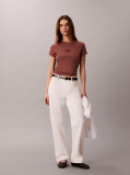 Brown Slim Ribbed Cotton Logo T-shirt  Women
