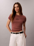 Brown Slim Ribbed Cotton Logo T-shirt  Women