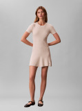 Beige Ribbed Cotton Flared Mini Dress  Women