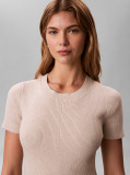 Beige Ribbed Cotton Flared Mini Dress  Women