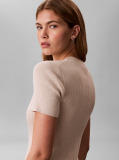 Beige Ribbed Cotton Flared Mini Dress  Women