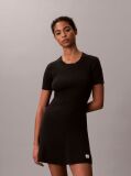 Black Ribbed Cotton Flared Mini Dress  Women