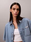 Blue Boxy Cropped Denim Shirt Vintage  Women