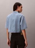 Blue Boxy Cropped Denim Shirt Vintage  Women