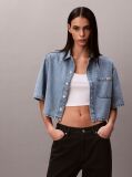 Blue Boxy Cropped Denim Shirt Vintage  Women