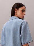 Blue Boxy Cropped Denim Shirt Vintage  Women