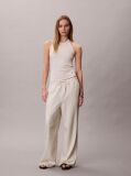 White Linen Blend Wide Leg Trousers  Women