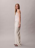 White Linen Blend Wide Leg Trousers  Women