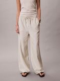White Linen Blend Wide Leg Trousers  Women