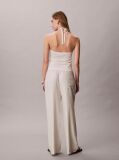 White Linen Blend Wide Leg Trousers  Women