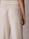 White Linen Blend Wide Leg Trousers  Women