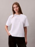 Λευκό Άνετο T-shirt Με Κεντητό Λογότυπο  Γυναίκα