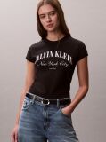 Μαύρο T-shirt Με Slim Γραμμή Και Varsity Λογότυπο   Γυναίκα