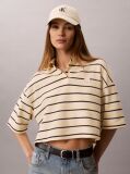 Μπεζ Κοντό Boxy Polo Με Ρίγες  Γυναίκα
