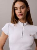 White Monologo Patch Rib Zip Top  Women