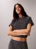 Grey Towel Terry Cropped Short Sleeve Top  Women