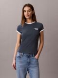 Blue Embroidered Logo Ringer T-shirt  Women