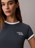 Blue Embroidered Logo Ringer T-shirt  Women