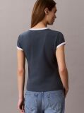 Blue Embroidered Logo Ringer T-shirt  Women