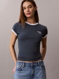 Blue Embroidered Logo Ringer T-shirt  Women