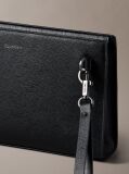Black Saffiano Emblem Zip Pouch with Handle  Men