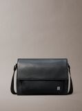 Black Saffiano Emblem Logo Messenger Bag  Men