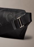 Black Embossed Allover Emblem Logo Bum Bag  Men