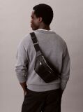 Black Embossed Allover Emblem Logo Bum Bag  Men