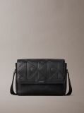 Black Embossed Logo Flap Messenger Bag  Men