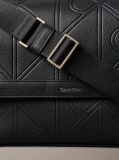 Black Embossed Logo Flap Messenger Bag  Men