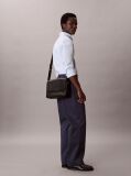 Black Embossed Logo Flap Messenger Bag  Men
