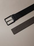 Black Leather Adjustable Reversible Square Buckle Belt  Men