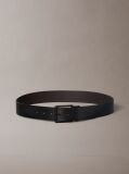 Black Leather Adjustable Reversible Square Buckle Belt  Men