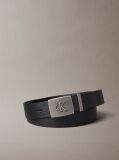 Black Leather Monogram Plaque Buckle Belt  Men