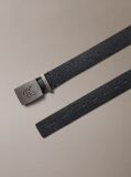 Black Leather Monogram Plaque Buckle Belt  Men