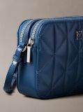 Blue Quilted Emblem Logo Double Zip Camera Bag  Women