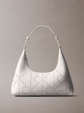 White Perforated Emblem Logo Shoulder Bag  Women